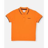 Pepe Jeans Cotton Knit Half Sleeves Solid Polo T-Shirt - Orange