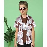 MASHUP Cotton Half Sleeves Abstract Printed Shirt With Tee - Brown