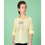 MASHUP Cotton Full Sleeves Animal Shaped Stones Embellished Shirt - Yellow