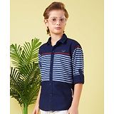 MASHUP Cotton Full Sleeves Striped Shirt - Navy Blue