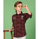 MASHUP Cotton Full Sleeves Checked & Typography Printed Shirt - Maroon