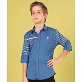 MASHUP Cotton Full Sleeves Placement Striped Shirt - Blue