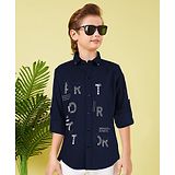 MASHUP Cotton Full Sleeves Typography Designed Shirt - Navy Blue