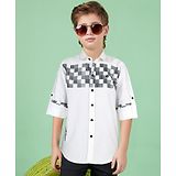 MASHUP Cotton Full Sleeves Checked Shirt - White