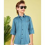 MASHUP Cotton Full Sleeves Striped Shirt - Blue