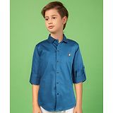 MASHUP Cotton Full Sleeves Solid Shirt - Blue