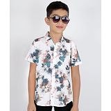 MASHUP Cotton Half Sleeves Tropical Theme Printed Shirt - White