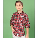 MASHUP Cotton Full  Sleeves Checked Shirt - Red