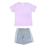 Adidas Kids 100% Cotton Knit Half Sleeves T-Shirt & Shorts Set with Logo Print - Grey