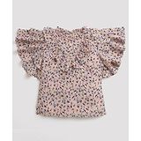 Tiny Girl Chiffon Half Frill Sleeves Floral Printed Top - Onion Pink