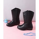 TRUFFLE COLLECTION Leaves Designed Zipper Boots - Black