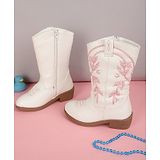 TRUFFLE COLLECTION Leaves Designed Zipper Boots - White & Pink