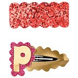 Aye Candy Set Of 2 Alphabet P Designed & Sequins Embellished Tic Tac Clips - Red Gold & Dark Pink