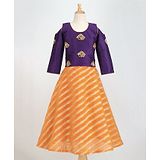 BownBee Lehriya Print Lehnga Choli Set With Dupatta - Purple & Orange