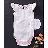 Fox Baby Flutter Sleeves Check Onesie - White Pink