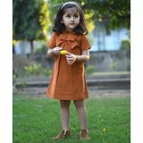 Piccolo Short Sleeves Solid Bow Dress - Brown