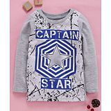 Eteenz Full Sleeves T-Shirt Captain Star Print - Grey