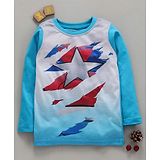 Eteenz Full Sleeves T-Shirt Star Print - Teal Blue