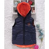 Little Kangaroos Sleeveless Padded Hooded Jacket Play Patch - Navy Blue Orange