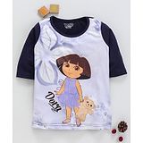 Eteenz Three Fourth Sleeves Tee Dora Print - White Navy Blue