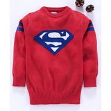 Moms Love Mom's Love Full Sleeves  Pullover Sweater Superman Design - Red