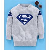 Moms Love Mom's Love Full Sleeves  Pullover Sweater Superman Design - Grey