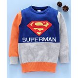 Moms Love Mom's Love Full Sleeves Pullover Sweater Superman Print - Blue Grey