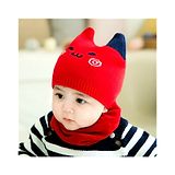 Ziory Bear Printed Woolen Cap With Scarf - Red