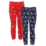 Naughty Ninos Pack Of 2 Flower & Star Printed Ankle Length Leggings - Blue & Red