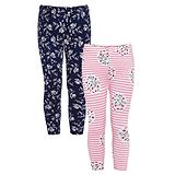 Naughty Ninos Pack of 2 Striped & Floral Print Ankle Length Leggings - Pink & Blue