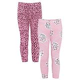 Naughty Ninos Pack of 2 Striped & Leopard Print Ankle Length Leggings - Pink