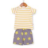 Nino Bambino Organic Cotton Striped Half Sleeves Tee & Star Printed Shorts - Yellow & Grey