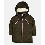 Cherry Crumble By Nitt Hyman Full Sleeves Solid Hooded Jacket - Green