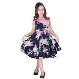 Cutecumber Sleeveless Flower Printed Flared Dress - Navy Blue