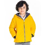 Cherry Crumble By Nitt Hyman Full Sleeves Solid Quilted Reversible Hooded Jacket - Yellow & Grey