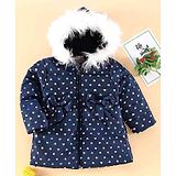 Little Kangaroos Full Sleeves Padded Winter Jacket Hearts Print - Navy Blue