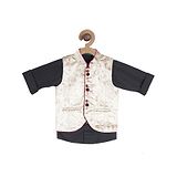 Actuel Full Sleeves Shirt With Brocade Pattern Jacket - Black