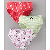 Babyoye Cotton Panties Castle & Heart Print Pack of 3 - Red Green White