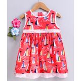 Little Kangaroos Sleeveless Frock Boat Print - Red