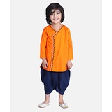 BownBee Full Sleeves  Front Open Embroidered Kurta With Dhoti - Orange