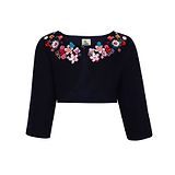 A Little Fable Full Sleeves Floral Embellished Shrug - Navy Blue