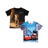 Disney By Wear Your Mind Disney By Crossroads Pack Of 2 Half Sleeves Lion King & Cars Printed Tees - Black & Sky Blue