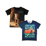 Disney By Wear Your Mind Disney By Crossroads Pack Of 2 Half Sleeves Lion King & Cars Printed Tees - Black & Navy Blue