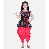 BownBee Flower Print Sleeveless Top With Silk Dhoti - Purple