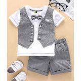 Spark Half Sleeves Party T-Shirt with Waist Coat with Shorts - Grey