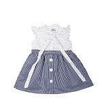 Doodle Girls Clothing Cap Sleeves Polka Dotted Striped Flare Dress - Blue