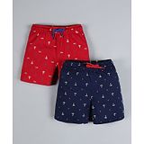 Plum Tree Pack Of 2 Nautical Print Shorts - Navy Blue & Red