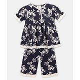 Cherry Crumble By Nitt Hyman Half Sleeves Floral Print Night Suit - Navy Blue