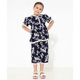 Cherry Crumble By Nitt Hyman Half Sleeves Floral Print Night Suit - Navy Blue