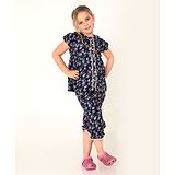 Cherry Crumble By Nitt Hyman Short Sleeves Floral Print Night Suit - Navy Blue